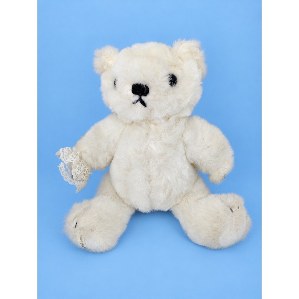 Gorham 1984 June Bear of the Month Teddy Wedding Bride White Jointed Plush VTG